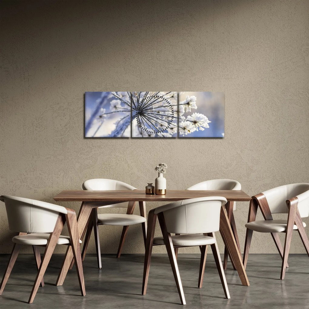 Obraz - Zamarznięty kwiat (z zegarem) (90x30 cm)