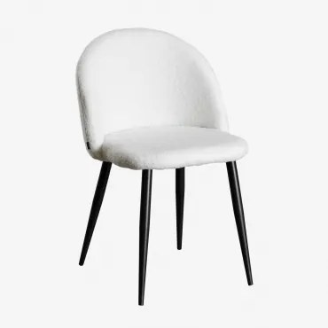 Zestaw 2 Krzeseł Jadalnianych Z Materiału Przypominającego Owczą Wełnę Kana Kość Słoniowa & Czarny - Sklum