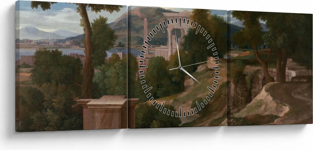 Obraz - Nicolas Poussin, Landscape with Saint John on Patmos, reprodukcje (z zegarem) (90x30 cm)