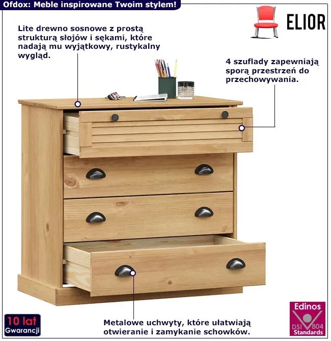 Komoda sosnowa z 4 szufladami B1-K92