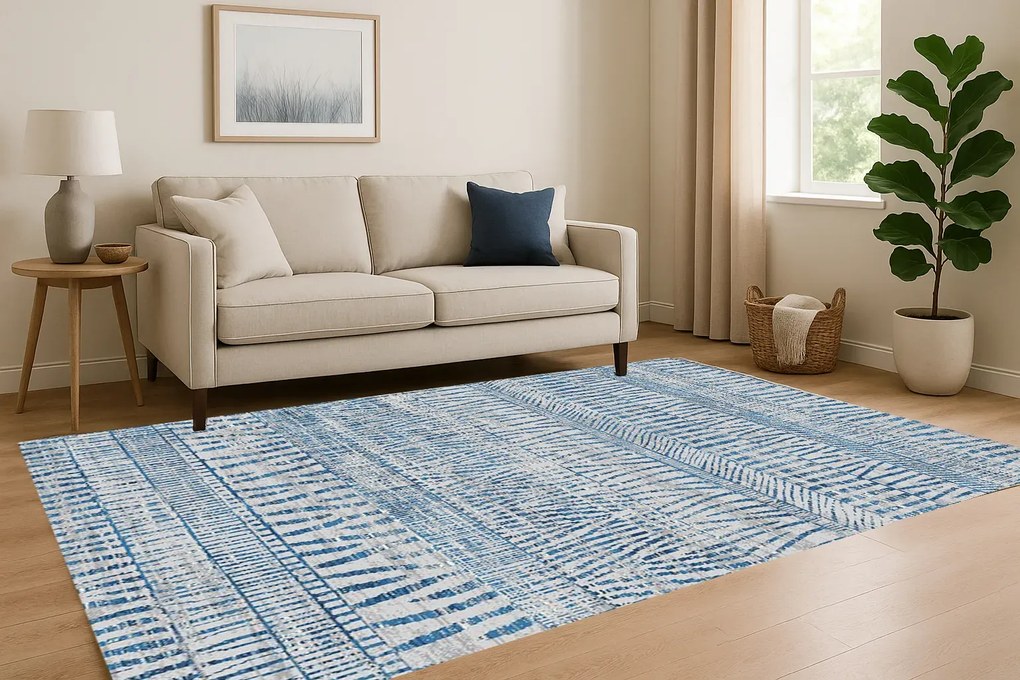 Wzorzysty niebieski dywan w stylu nowoczesnym M0-C65