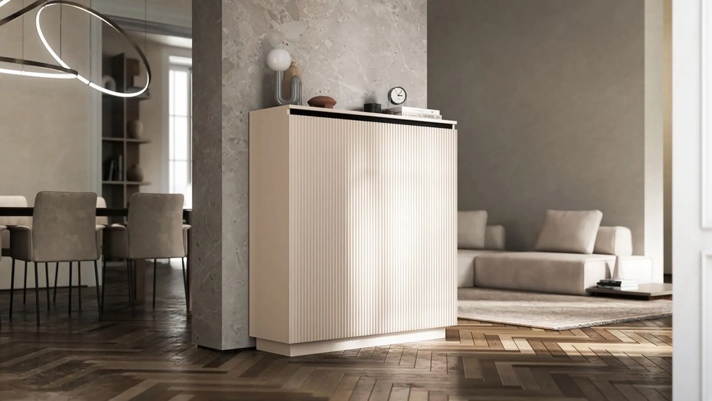 Wysoka komoda ryflowana Selene 2D3SZ, kolor kaszmirowy