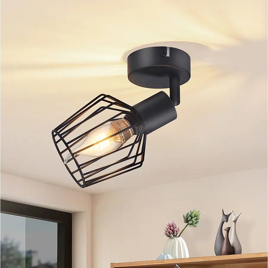 NETTLIFE Reflektor sufitowy E14 - metal, obrotowa 350° przemysłowa lampa do przedpokoju, kinkiet do przedpokoju i salonu, czarny