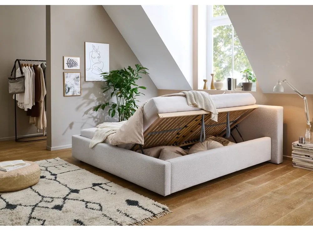 Tapicerowane łóżko dwuosobowe ze schowkiem i stelażem 140x200 cm w kolorze srebra Cube – Meise Möbel