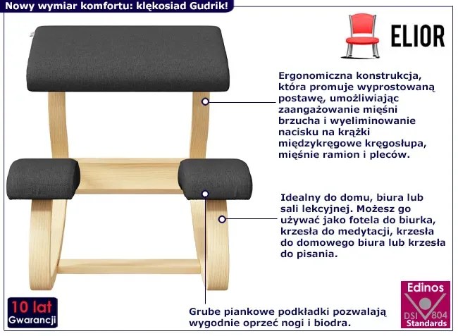 Krzesło klęcznik z czarnym obiciem - Gudrik