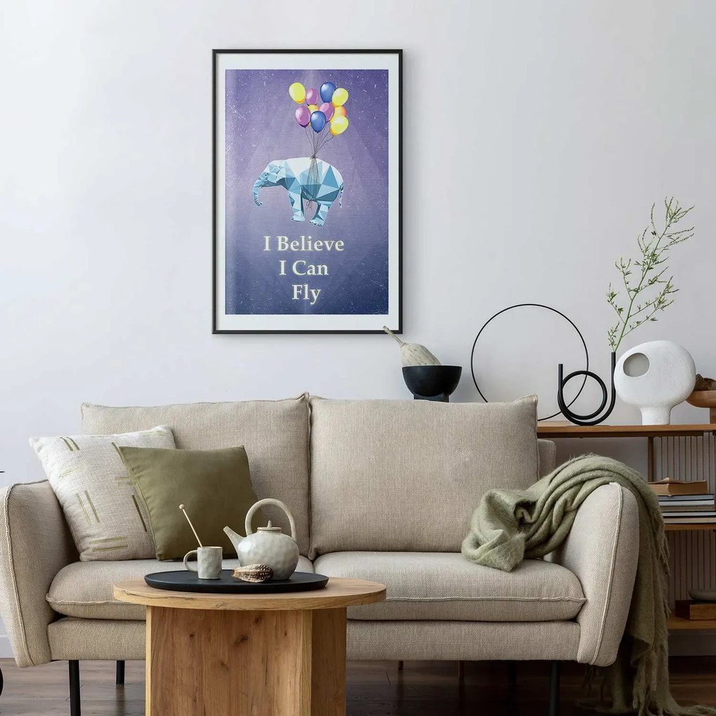 Plakat Latający słoń 21x30 cm z ramą czarną z marginesem ARTGEIST B