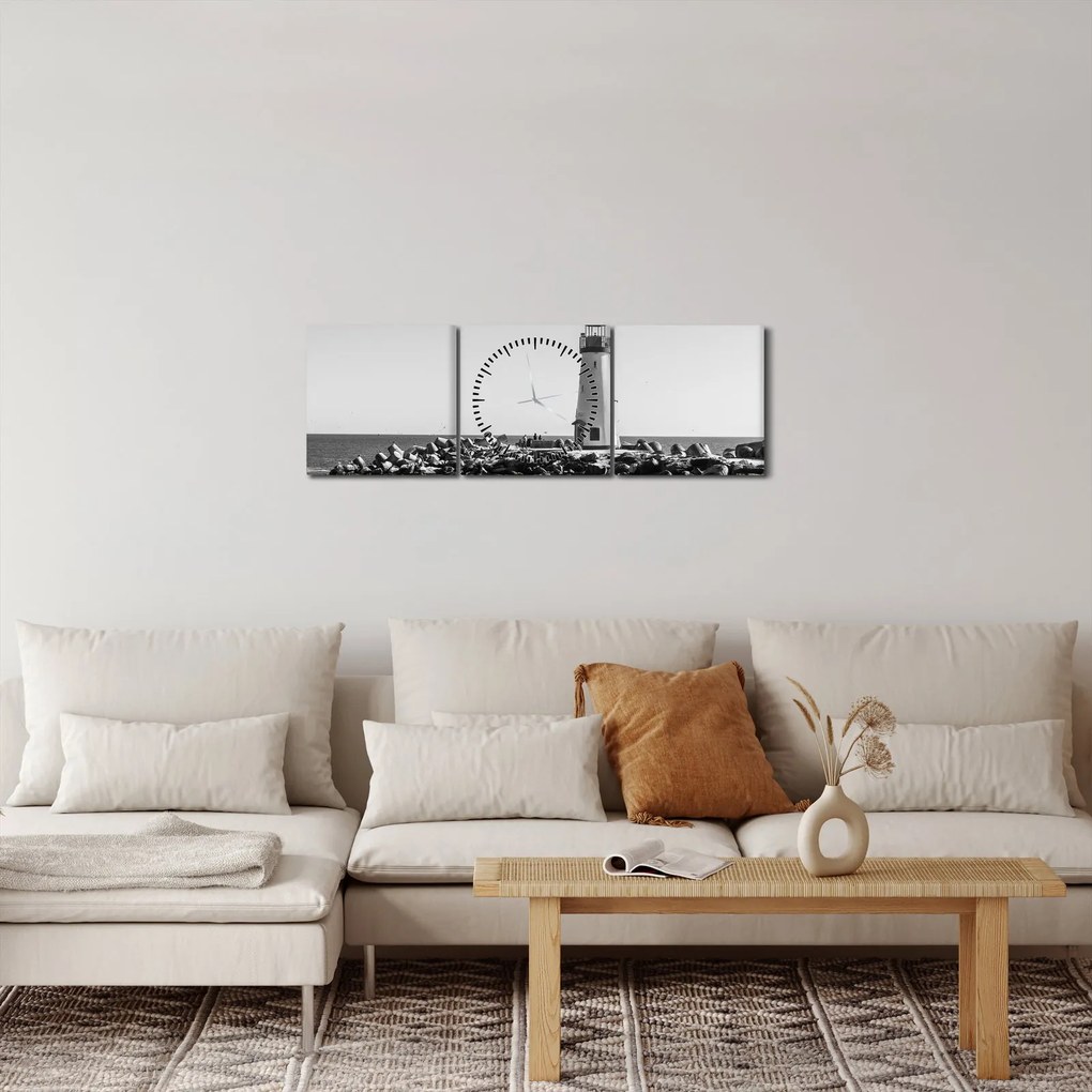 Obraz - Latarnia morska na wybrzeżu, Santa Cruz, Kalifornia (z zegarem) (90x30 cm)