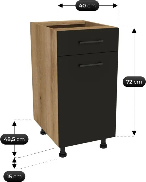 Zestaw Mebli Kuchennych MODERN 200 cm Czarny Ryflowany Loftowy