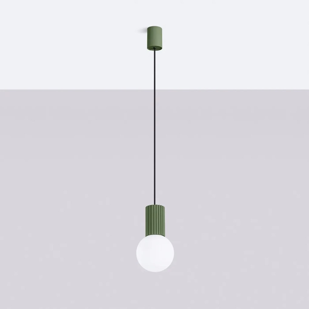 Lampa wisząca HALO 1 zielona oliwka ryflowana SOLLUX LIGHTING