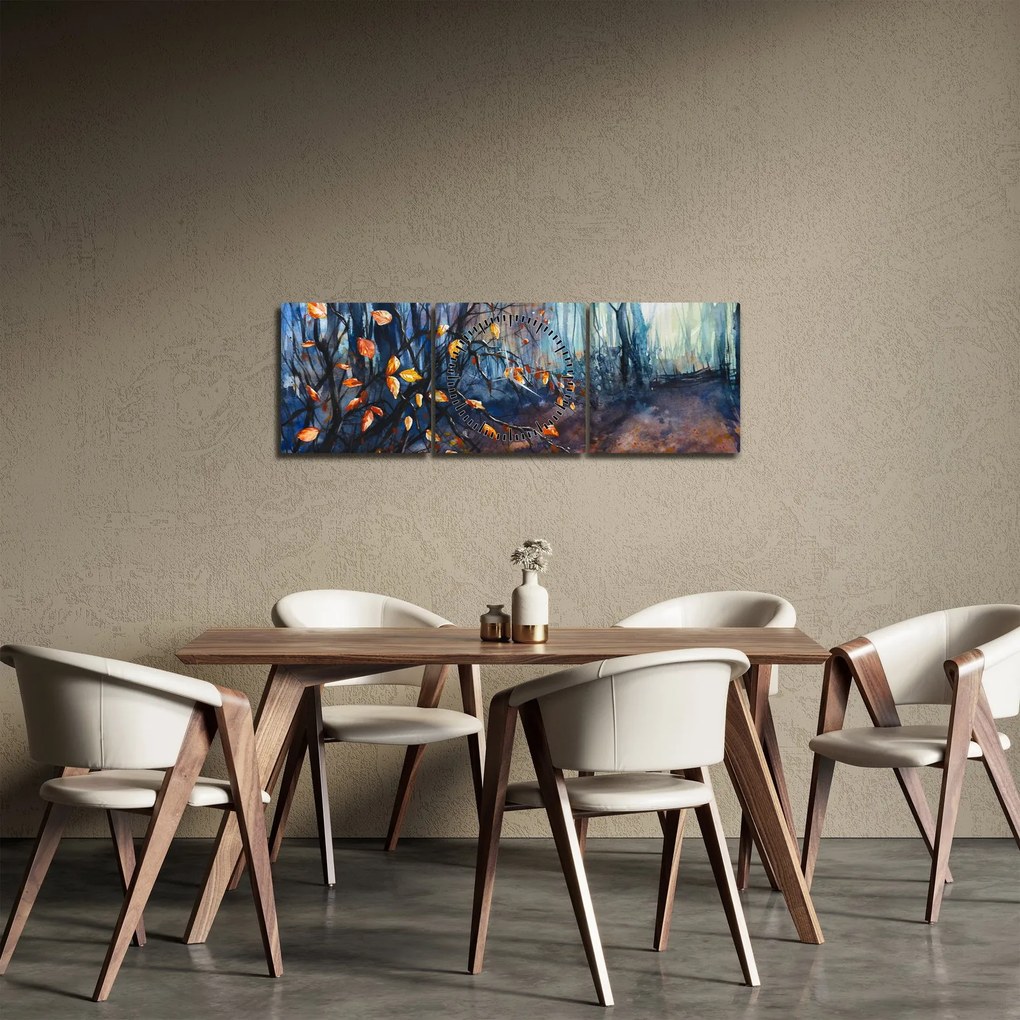Obraz - Promienie jesiennego słońca (z zegarem) (90x30 cm)
