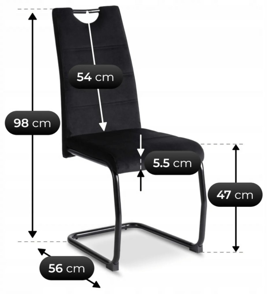 Krzesło Tapicerowane LOPEZ Czarne Na Płozach Welurowe Nowoczesne