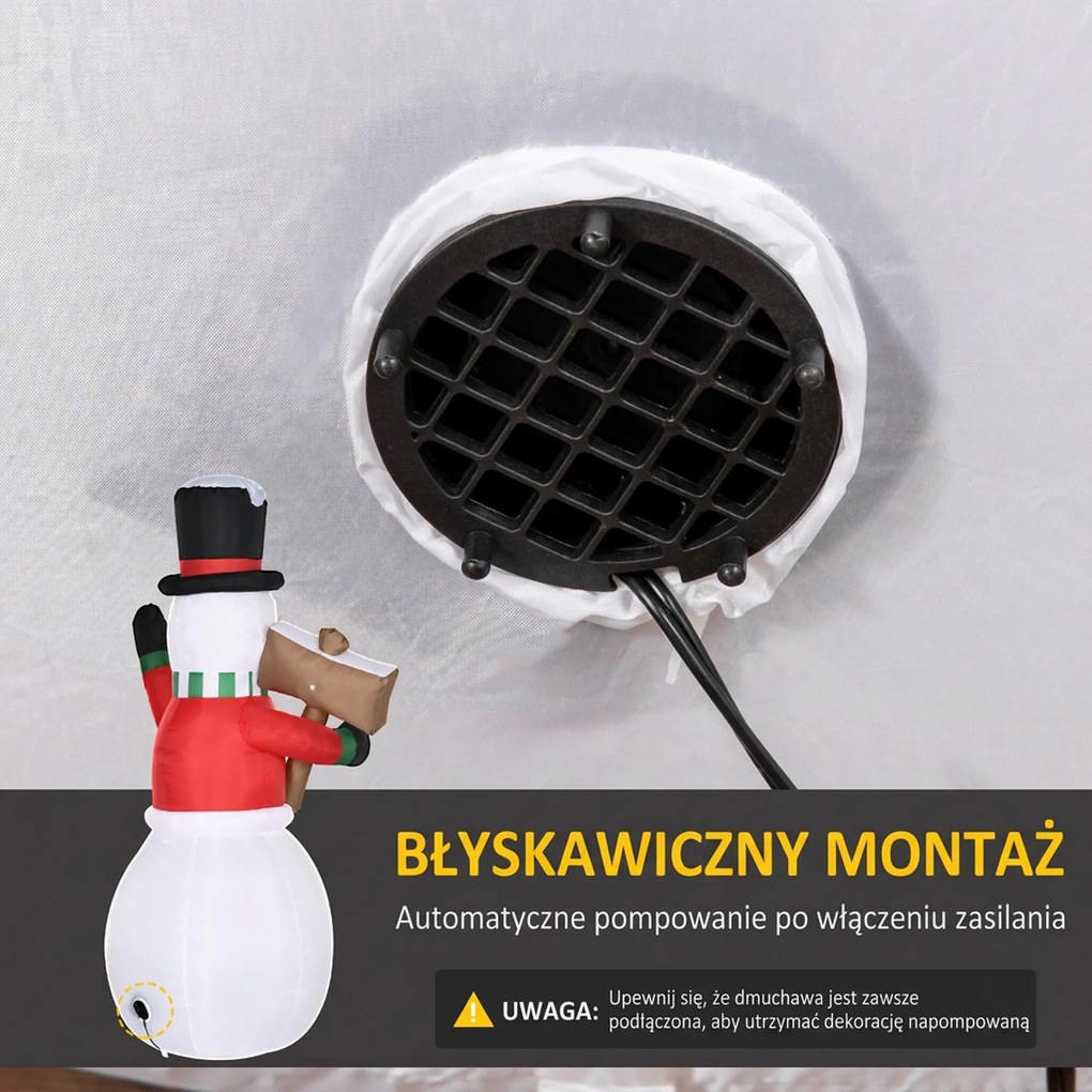 Outsunny Dekoracja Bożonarodzeniowa, Bałwanek z Tabliczką, nadmuchiwany, duży, w zestawie z dmuchawą, 103 długość x 70 szerokość x 180 wysokość cm