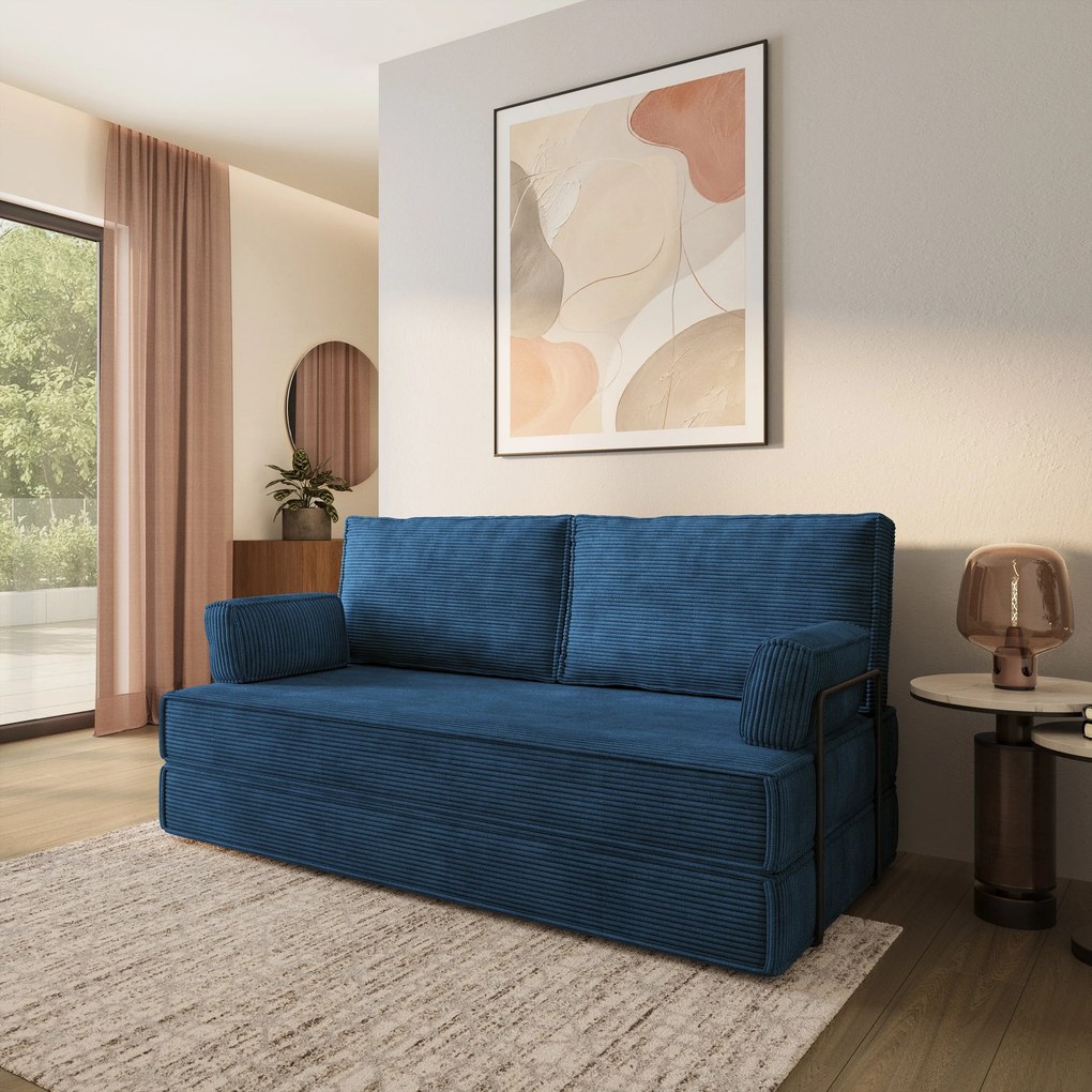 Masseno Sofa piankowa SILAR z funkcją spania - Niebieski - POSO 05 / Ze stelażem