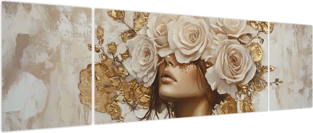 Obraz - Dziewczyna z różami (170x50 cm)
