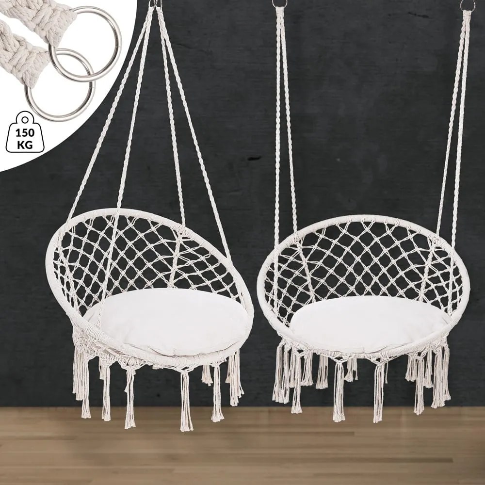 Wiszące krzesło BOHO z poduszkami, Ø61cm, beżowa Jurhan