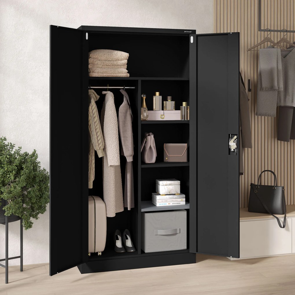 Szafa metalowa wielofunkcyjna z drążkiem czarna, 900x1850x450 mm: DAWID All Black