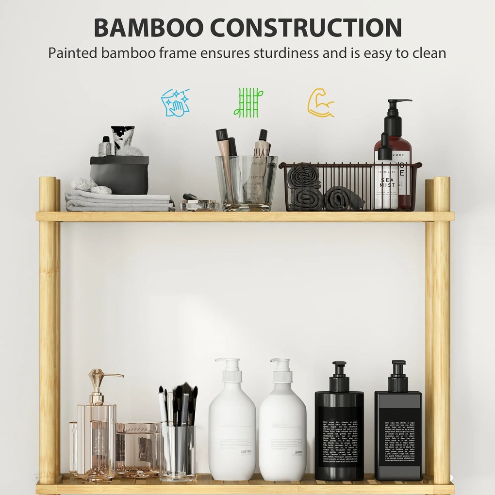 HOMCOM Półka na Toaletę 3 Poziomy, Osadzająca Miejsce, Naturalne Drewno 69 x 25,5 x 181 cm