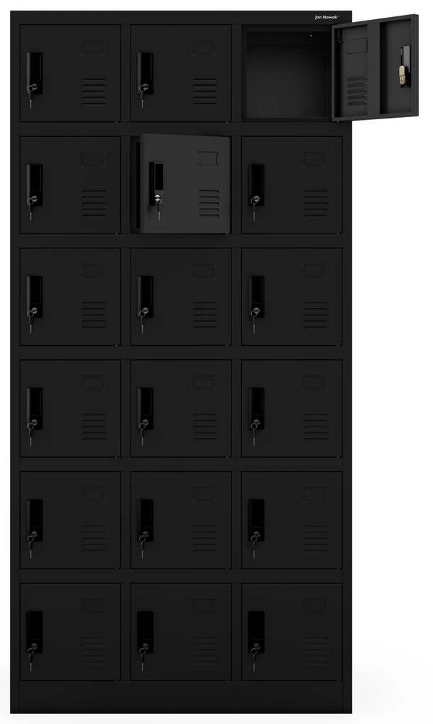 Szafka pracownicza skrytkowa czarna: KAROL, 900 x 1850 x 400 mm