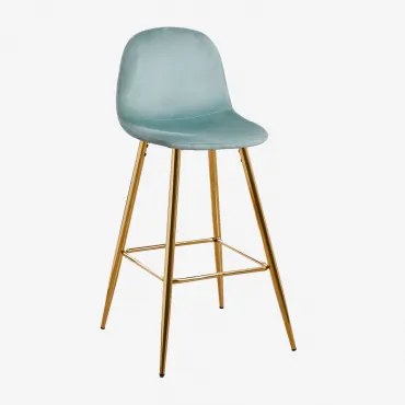 Zestaw 2 Wysokich Stołków Z Aksamitu Glamm Verde Abeto & ↑75 Cm & Złoto - Sklum