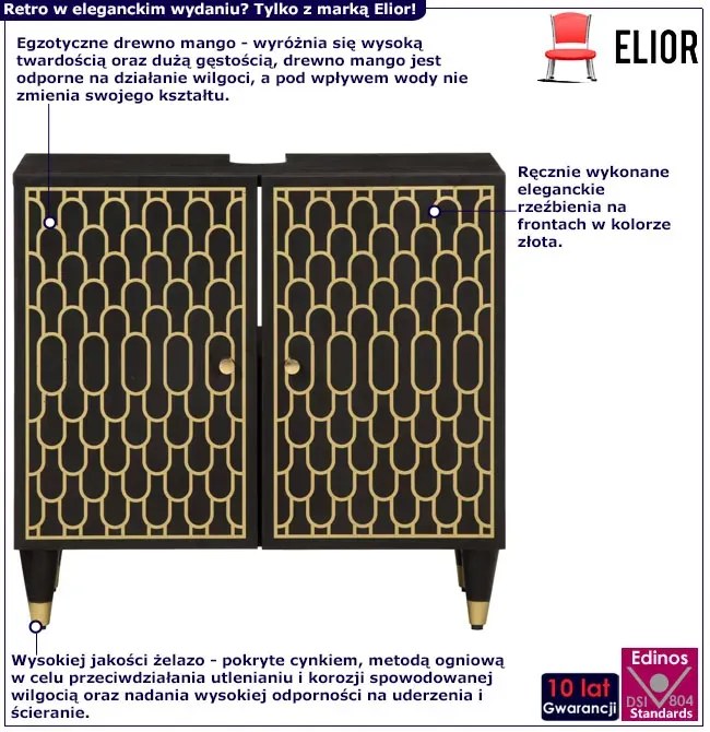 Czarna drewniana szafka stojąca pod umywalkę retro A3-M11