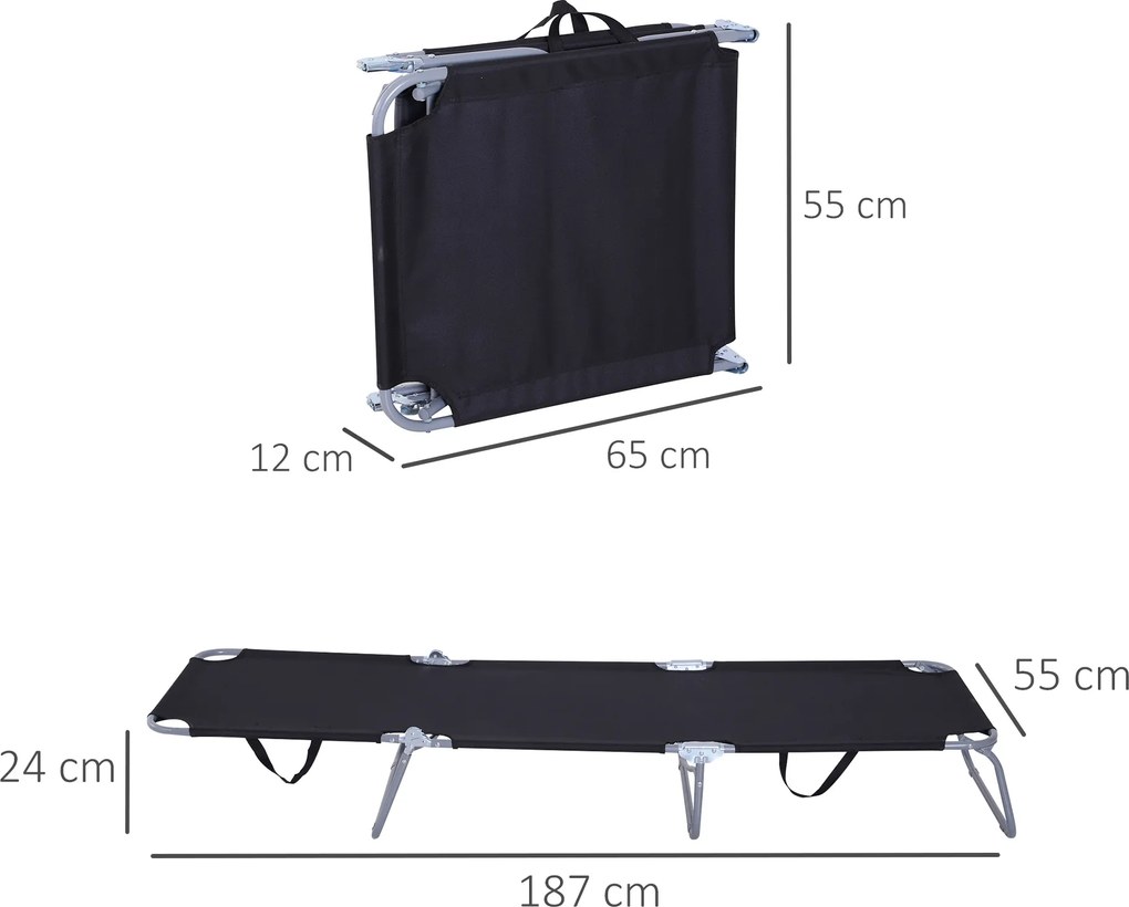 Outsunny Leżak Plażowy Czarny z Regulowanym Oparciem Składany Idealny na Balkon i Taras do 120 kg | Aosom PL