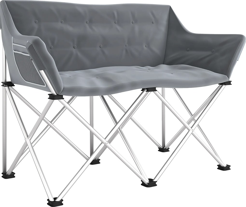 Outsunny Składane Krzesło 2-osobowe Campingowe z Podłokietnikami i Boczną Kieszenią, Obciążenie do 240kg, Szare
