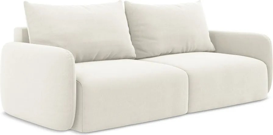 Kremowa aksamitna rozkładana/ze schowkiem sofa 238 cm Kalena – Makamii