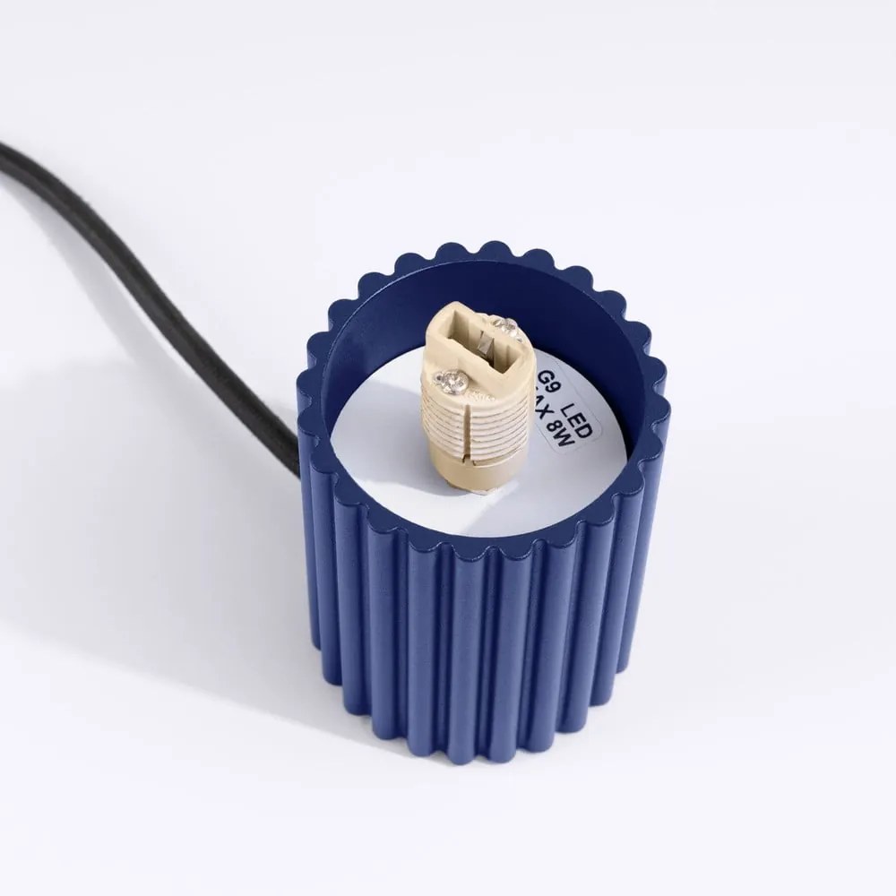 Ciemnoniebieska lampa stołowa ze szklanym kloszem (wysokość 19 cm) Orbital – Sollux