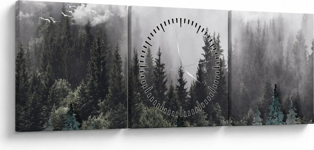 Obraz - Las z ilustrowanymi elementami (z zegarem) (90x30 cm)