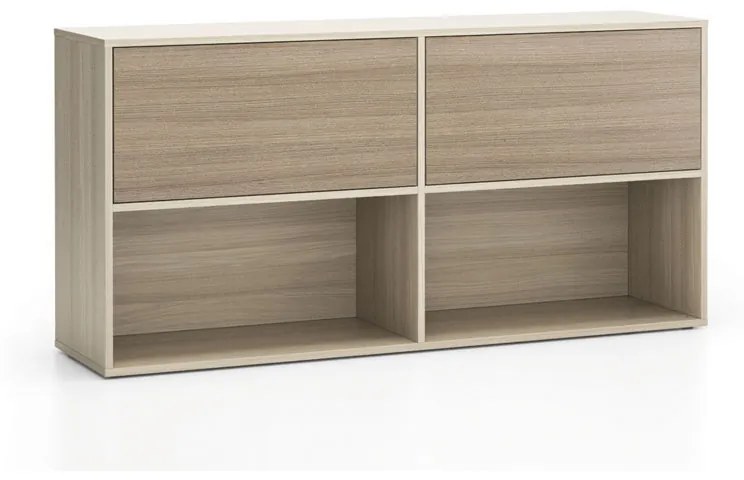 Regał biurowy LAYERS, długi, 2 schowki, 1582 x 400 x 777, dąb naturalny / dąb bejcowany