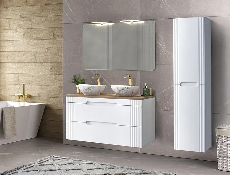 Biała szafka na 2 umywalki z szufladami 120 cm C7-T85