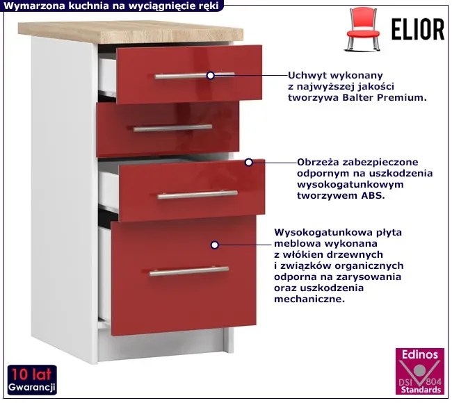 Szafka kuchenna dolna w kolorze czerwony połysk - Poli 4X