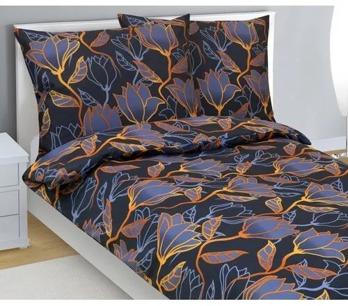 Bellatex Pościel bawełniana Kwiat ciemnoniebieski,140 x 200 cm, 70 x 90 cm