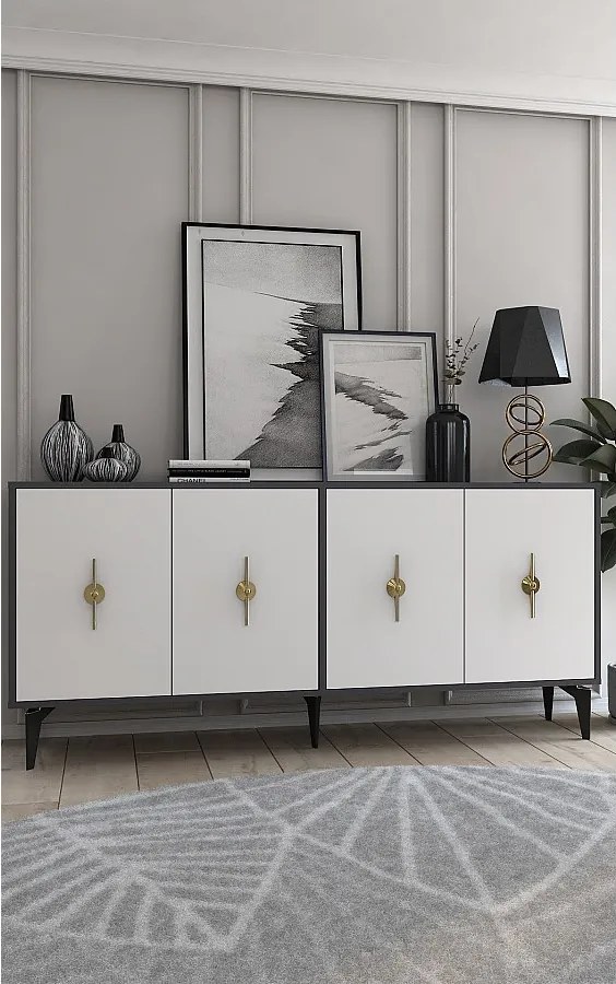 Komoda – 180 cm x 82,6 cm x 35 cm – Antracyt i biel – Melamina