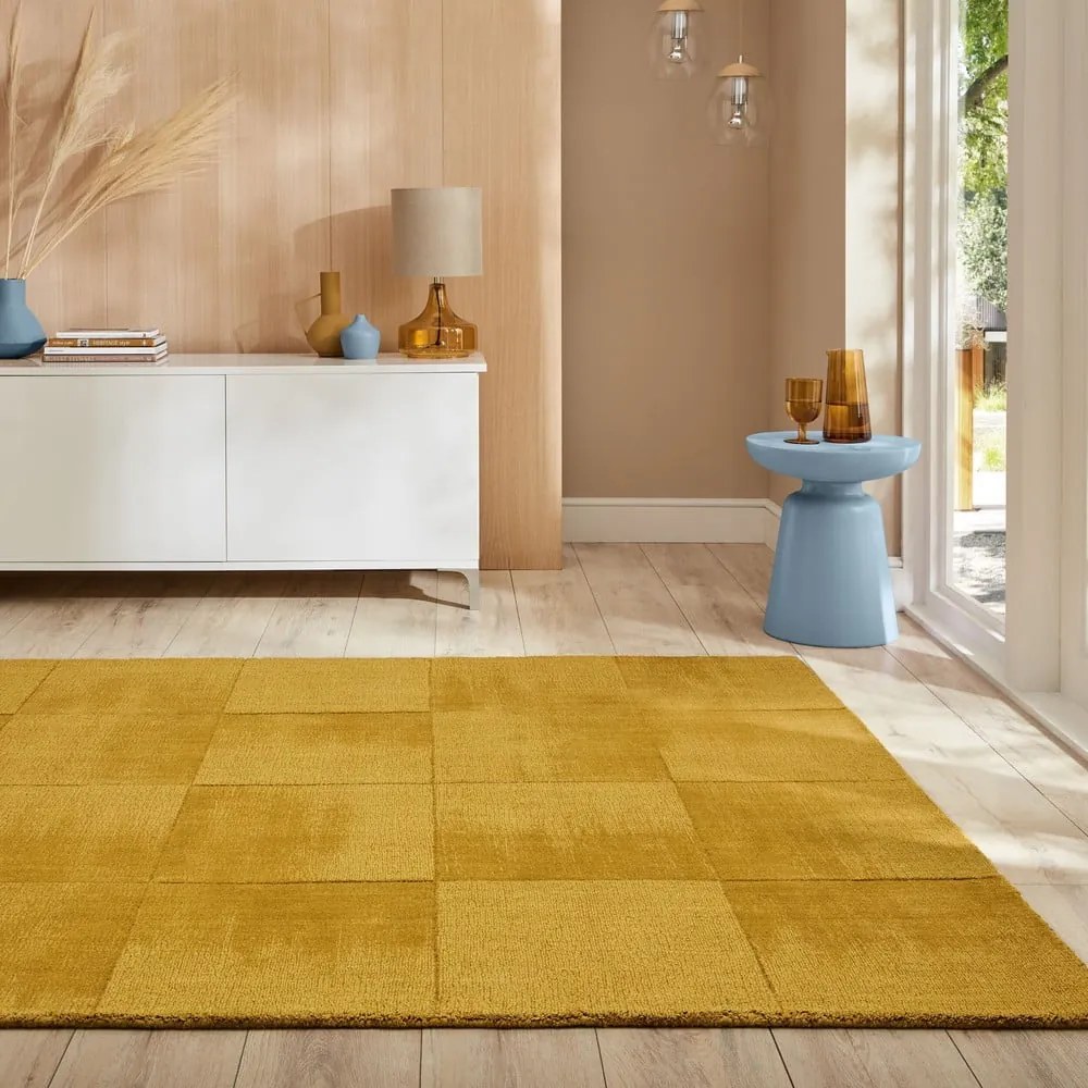 Wełniany dywan tkany ręcznie w kolorze ochry 200x290 cm Demi Check Ombre – Flair Rugs