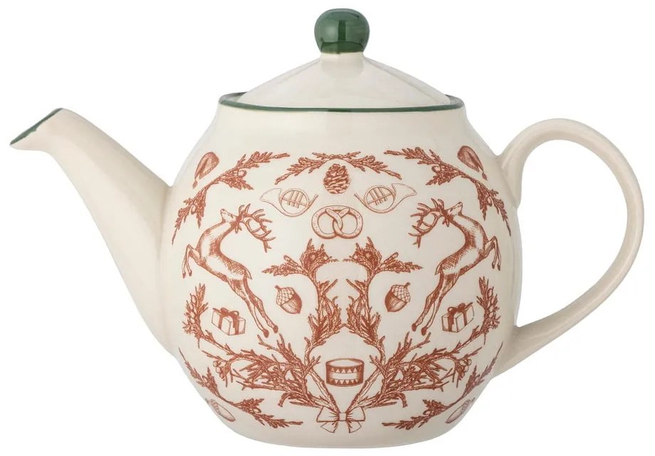 Kremowy kamionkowy dzbanek do herbaty ze świątecznym motywem 900 ml Beth – Bloomingville