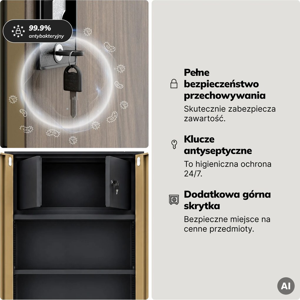 Szafa metalowa ze schowkiem antracytowa/orzech, 900x1850x450 mm: TOMASZ Eco Design