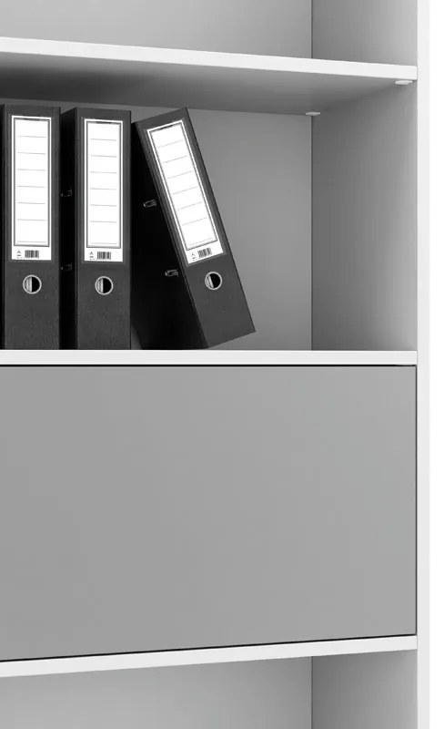 Regał biurowy szeroki LAYERS, 1 schowek, 1582 x 400 x 1905, biały/szary