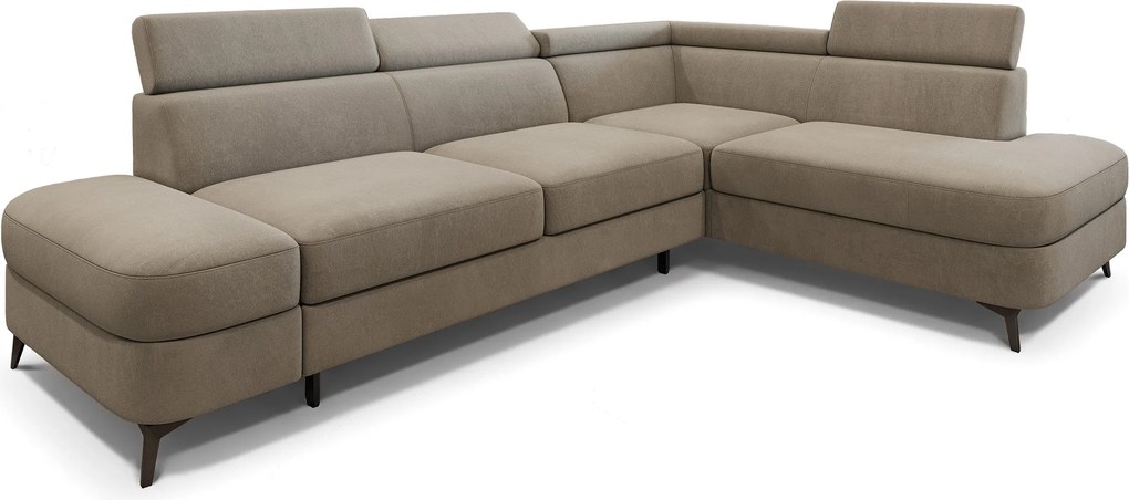 Masseno Narożnik AVISE z funkcją spania i pojemnikiem na pościel Narozniki L, Rozkładana sofa - Beżowy, MATT VELVET 09