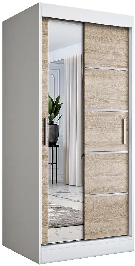 Szafa przesuwna w kolorze biały + dąb sonoma L6-E82