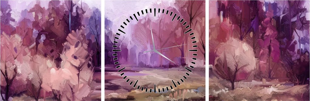 Obraz - Malarstwo pejzażowe jesienne (z zegarem) (90x30 cm)