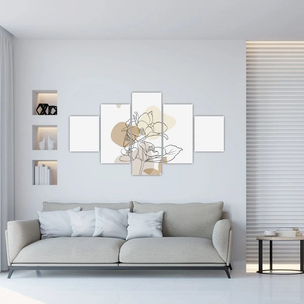 Obraz - Beżowe kwiaty z motylem N⁰1 (125x70 cm)
