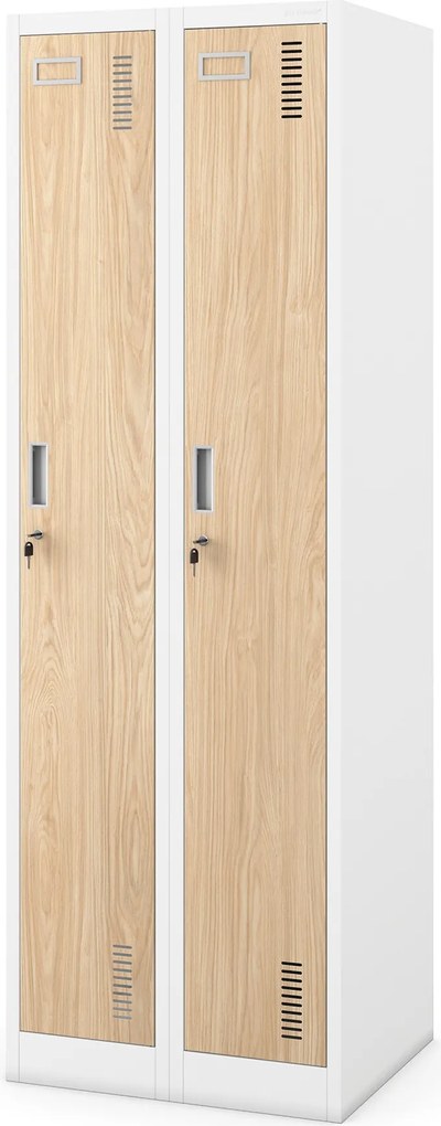 Szafka pracownicza dwukomorowa biała, dąb sonoma, 600x1800x500 mm: KACPER II Eco Design