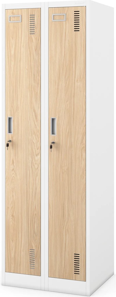 Szafka pracownicza dwukomorowa biała / dąb sonoma: Eco Design KACPER II, 600 x 1800 x 500 mm