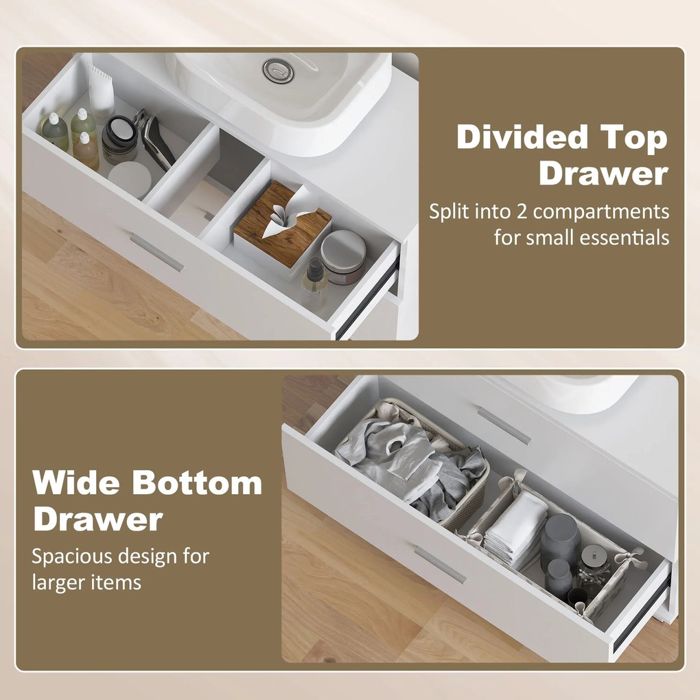 HOMCOM Nowoczesna szafka pod umywalkę z 2 szufladami, stojąca szafka bez podstawy, biały | Aosom PL