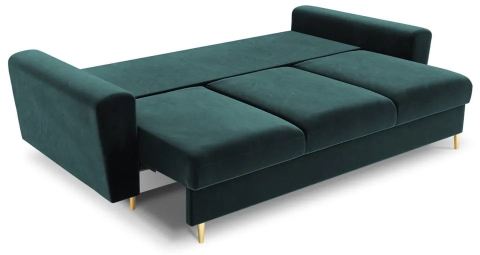 Morska aksamitna rozkładana/ze schowkiem sofa 235 cm Kyoto – Cosmopolitan Design