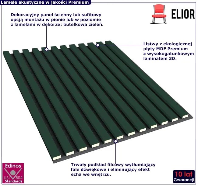Panele akustyczne 6 szt. butelkowa zieleń S5-N43