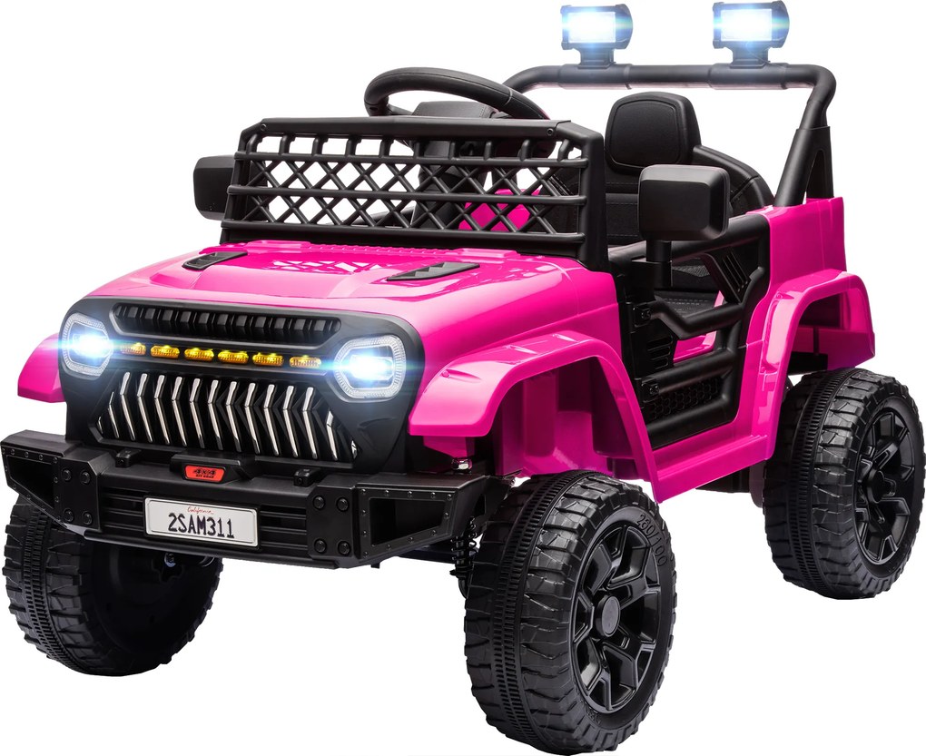 AIYAPLAY Elektryczny samochodzik 12V dla dzieci z pilotem 2,4 GHz, 2 silniki, klakson, LED, muzyka, dla 3-8 lat, różowy | Aosom PL