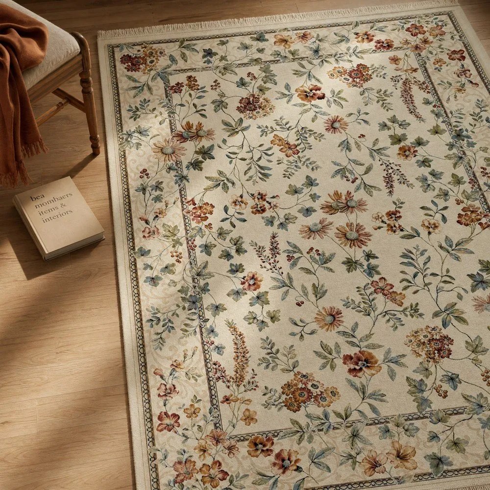 Kremowy dywan z wiskozy 135x195 cm Oriental Flowers – Nouristan