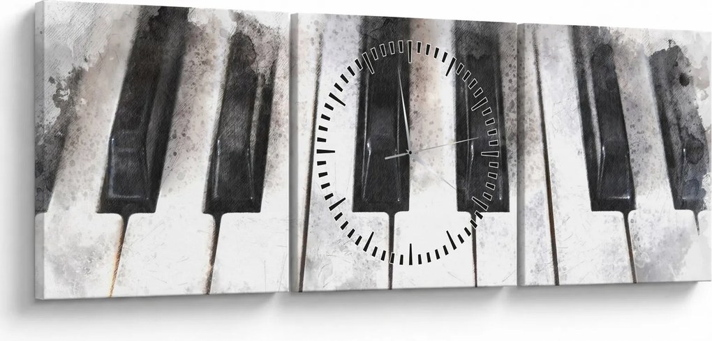 Obraz - Fortepian, akwarela (z zegarem) (90x30 cm)